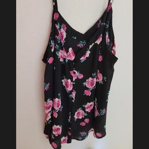 Torrid Black Floral Chiffon Tank w/ Buttons